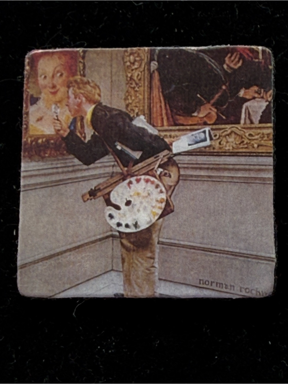 Vintage Norman Rockwell "The Critic" Collectable square pin / brooch